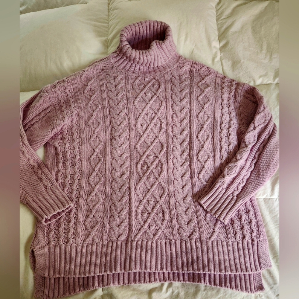 Tuckernuck Sweater Turtleneck Lilac Cableknit Size Large